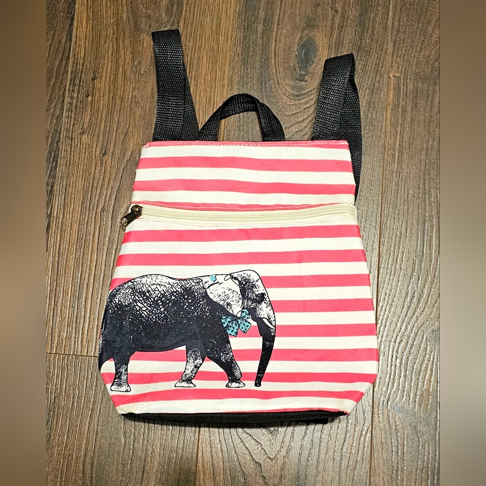 Primrose Hill London Kids Backpack Elephant Pink & White Stripped